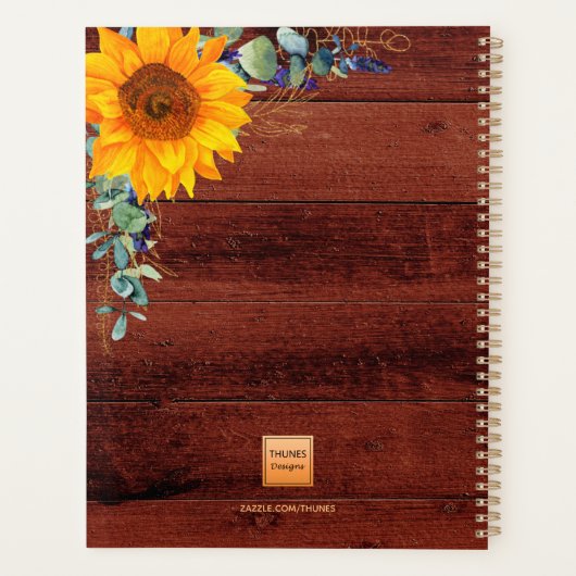 Zonnebloem Eucalyptus rustige houtmonogram Planner (Achterkant)