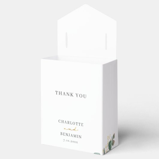 Zonnebloem Eucalyptus Script Bloemen bruiloft Bedankdoosjes (Geopend)