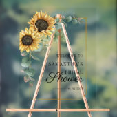 Zonnebloem Eucalyptus Script Bruiloft Feest Welkom Acryl Bord (Neutraal)