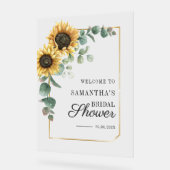 Zonnebloem Eucalyptus Script Bruiloft Feest Welkom Acryl Bord (Hoek)