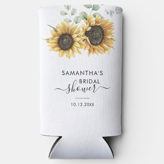 Zonnebloem Eucalyptus Script Bruiloftsborrel Seltzer Blikjeskoeler (Voorkant)