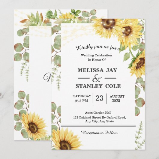 Zonnebloem Eucalyptus String Lights Weddenschap Kaart (Voorkant / Achterkant)