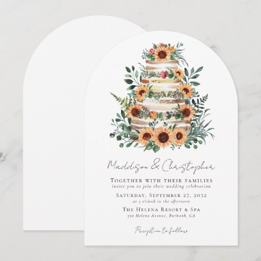 Zonnebloem Eucalyptus taart bruiloft Kaart (Voorkant / Achterkant)