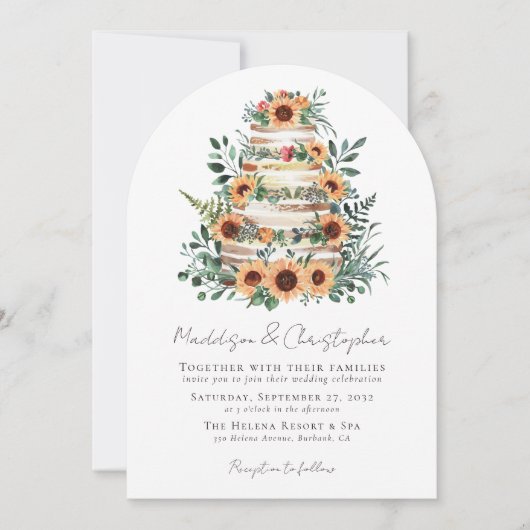 Zonnebloem Eucalyptus taart bruiloft Kaart (Voorkant)