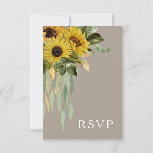 Zonnebloem Eucalyptus Taupe Fall Weddenschap RSVP Kaartje (Achterkant)