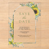 Zonnebloem Eucalyptus Trouw Save the Date Acryl Uitnodigingen (Voorkant)