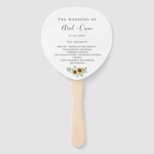 Zonnebloem Eucalyptus Trouwprogramma Hand Fans Handwaaier (Voorkant)