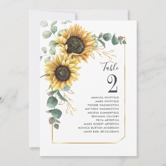 Zonnebloem Eucalyptus Trouwtafel Nummer Zitplaatse Kaart (Voorkant)