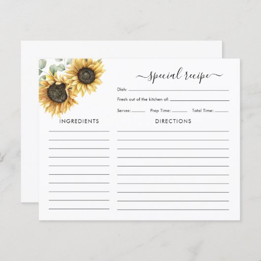 Zonnebloem Eucalyptus Vrijgezellenfeest Recipcard (Voorkant / Achterkant)