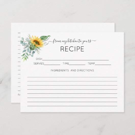 Zonnebloem Eucalyptus Vrijgezellenfeest Recipcard Informatiekaartje (Voorkant / Achterkant)