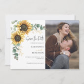 Zonnebloem Eucalyptus Waterverf Foto bruiloft Save The Date (Voorkant)