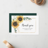 Zonnebloem Eucalyptus Weddendag Floral bedankt Notitiekaartje (Voorkant / Achterkant in situ)