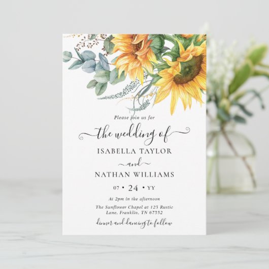 Zonnebloem Eucalyptus Weddenschap Kaart (Staand voorkant)