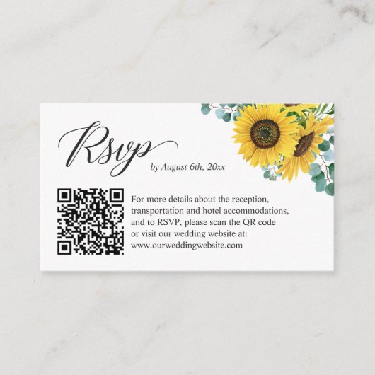 Zonnebloem Eucalyptus Weddenschap Online RSVP QR-c Informatiekaartje (Voorkant)