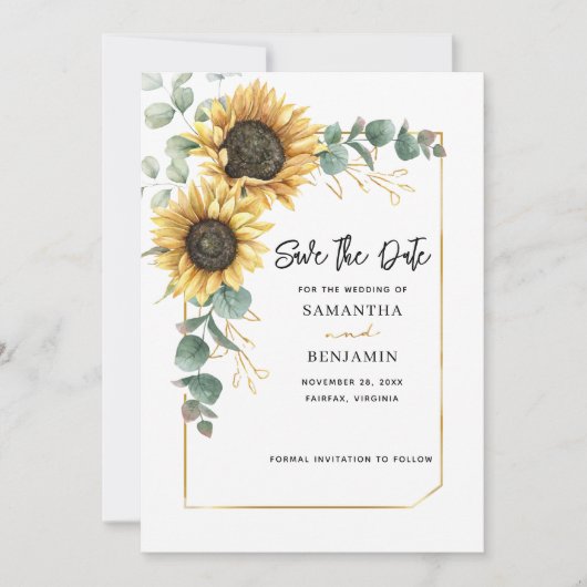 Zonnebloem Eucalyptus Weddenschap Save The Date (Voorkant)