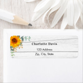 Zonnebloem eucalyptus witte houten retouradres etiket
