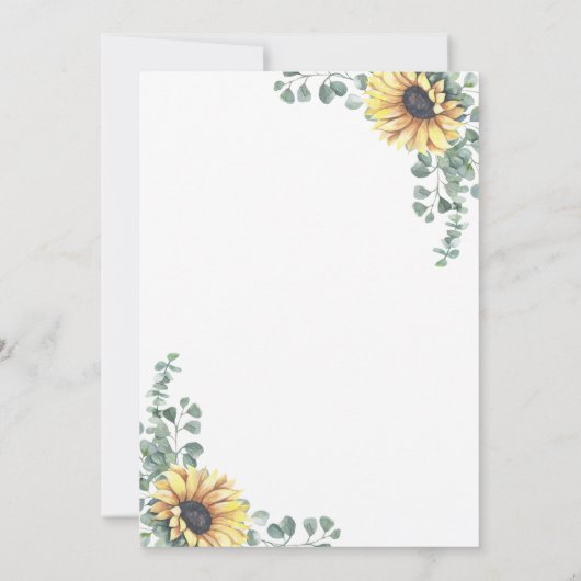 Zonnebloem Eucalyptusbladeren Moderne bruiloft Kaart (Achterkant)