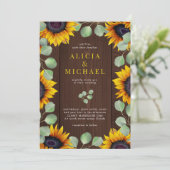 Zonnebloem, eucalyptusbruinrode, rustige houtbruil kaart (Staand voorkant)