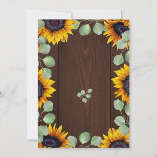 Zonnebloem, eucalyptusbruinrode, rustige houtbruil kaart (Achterkant)