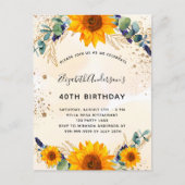 Zonnebloem Eucalyptusglitter Uitnodiging Briefkaart (Voorkant)