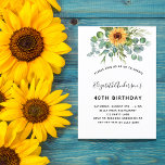 Zonnebloem Eucalyptusgroen Uitnodiging Briefkaart<br><div class="desc">Voor een 40e (of om het even welke leeftijd) verjaardagsfeestje. Een witte achtergrond versierd met waterkleurige zonnebloemen,  eucalyptusgroen. Personaliseer en voeg jouw naam en partijdetails toe.</div>