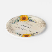 Zonnebloem Eucalyptusgroene glitter Papieren Bordje (Gekanteld)