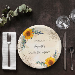 Zonnebloem Eucalyptusgroene glitter Papieren Bordje