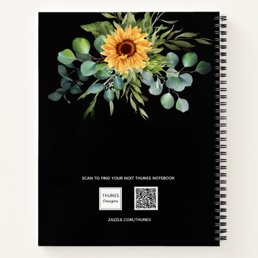 Zonnebloem Eucalyptusgroenschrift zwart Notitieboek (Achterkant)