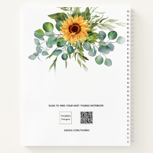 Zonnebloem, eucalyptusgroenscriptnaam notitieboek (Achterkant)