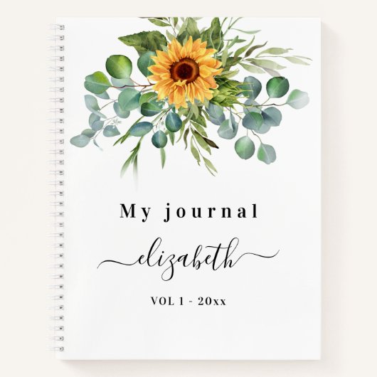 Zonnebloem, eucalyptusgroenscriptnaam notitieboek (Voorkant)