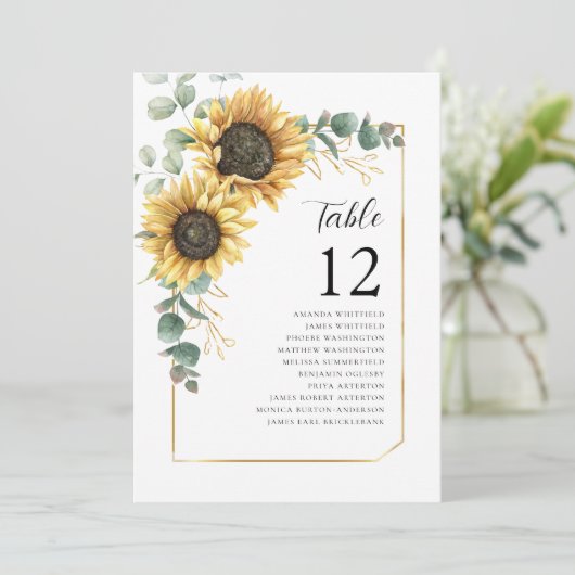 Zonnebloem Eucalyptustabel Nummer bruiloft zitplaa Kaart (Staand voorkant)