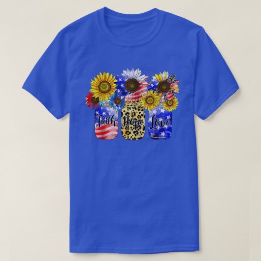 Zonnebloem Faith Hope houdt van Amerikaanse vlag o T-shirt (Design voorkant)