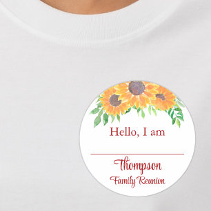Zonnebloem Familie Reünie Naambadge Ronde Sticker