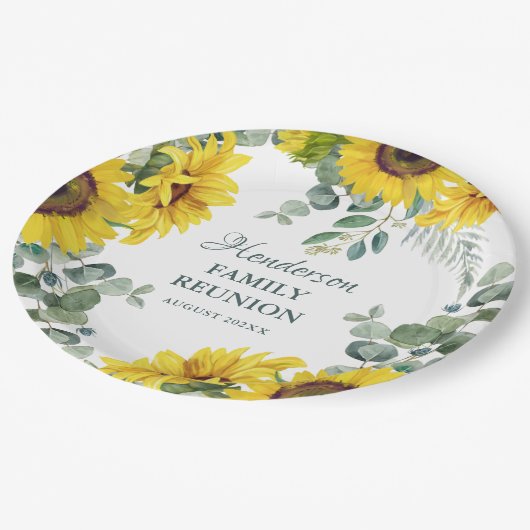 Zonnebloem familie reünie partij papieren bordje (Gekanteld)