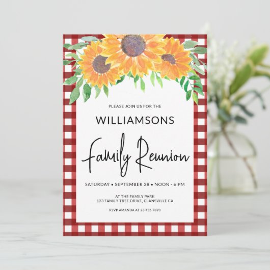 Zonnebloem familie reünie uitnodiging (Staand voorkant)
