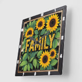 Zonnebloem familie rustieke tekst ontwerp vierkante klok (Hoek)