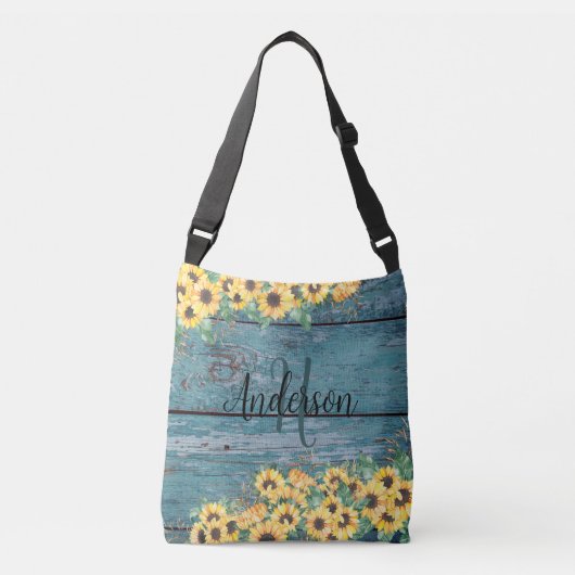 Zonnebloem Familienaam Blauw Crossbody Tas (Voorkant)
