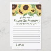 Zonnebloem Favoriete herinnering van het meisje va (Voorkant / Achterkant)