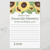 Zonnebloem Favoriete herinnering van het meisje va (Voorkant)