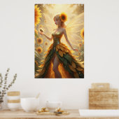 Zonnebloem Fee Fantasie Illustratie Poster (Keuken)