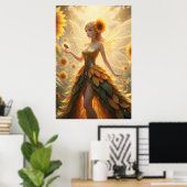 Zonnebloem Fee Fantasie Illustratie Poster (Thuiskantoor)