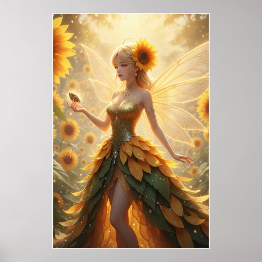 Zonnebloem Fee Fantasie Illustratie Poster (Voorkant)