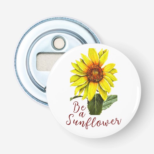 Zonnebloem Flesopener Button Flesopener (Voorkant)