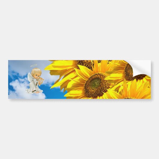 Zonnebloem Floral Baby Angel Bumpersticker (Voorkant)