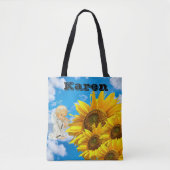 Zonnebloem Floral Baby Angel Sky Canvas tas (Voorkant)
