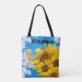 Zonnebloem Floral Baby Angel Sky Canvas tas (Achterkant)