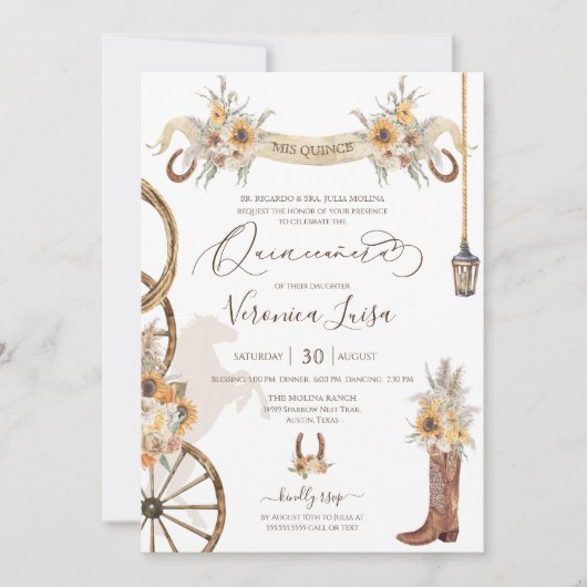 Zonnebloem Floral Boho Charro Quinceanera Rustic Kaart (Voorkant)
