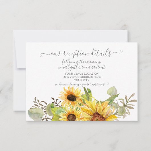 Zonnebloem Floral BOHO Waterverf Reception Detail RSVP Kaartje (Voorkant)