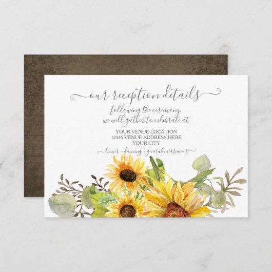 Zonnebloem Floral BOHO Waterverf Reception Detail RSVP Kaartje (Voorkant / Achterkant)