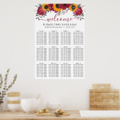 Zonnebloem Floral Burgundy Wedding Seating Charts Poster (Keuken)